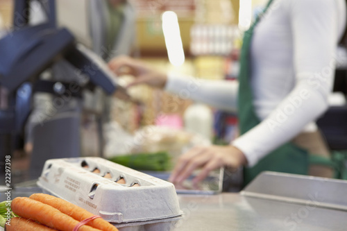 Groceries on check out counter