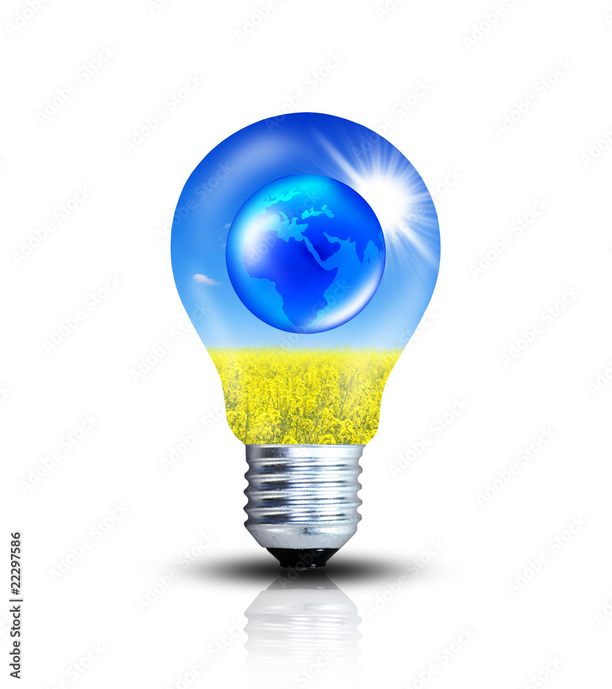 Weltkugel in der Lampe mit erneuerbaren Energien Weltkugel in der Lampe mit erneuerbaren Energien