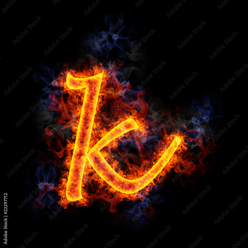 Fiery letter k. Fiery letter k.