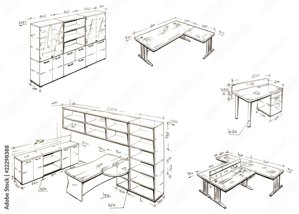 Fototapeta premium Modern interior design freehand drawing.