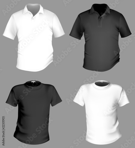 Vector. Men's black and white t-shirt and polo shirt template.