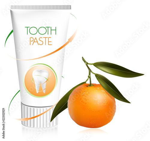 Vector illustration. Toothpaste with fresh tangerine.