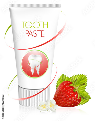 Vector illustration. Toothpaste with strawberry.