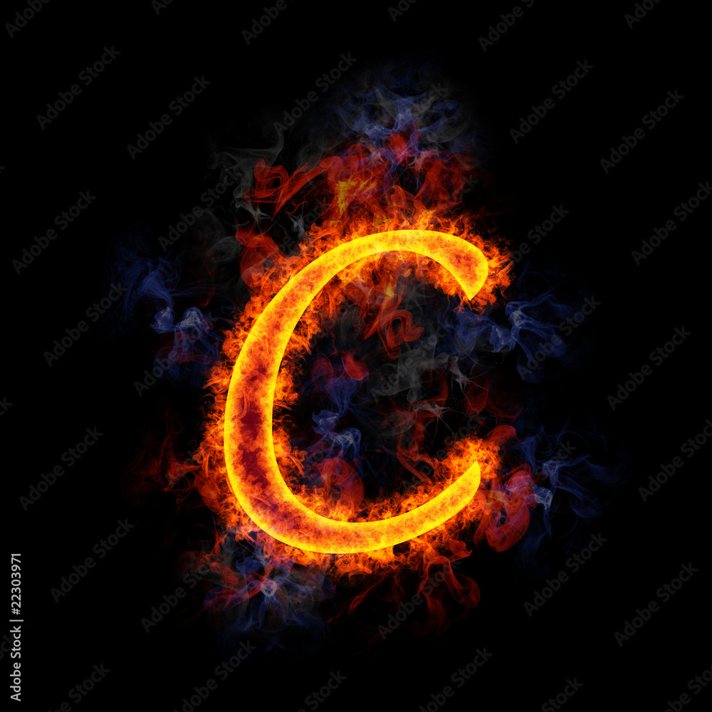 Fiery letter C. Fiery letter C.
