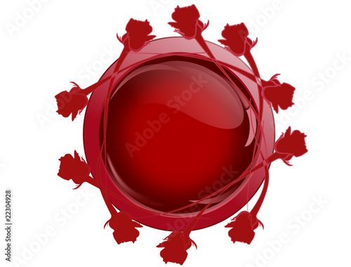 Bouton web 3d  bulle rouge avec roses en contour
