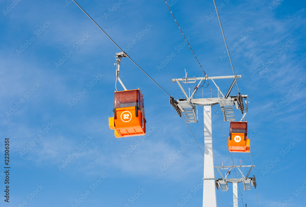 Two ski lift cable cars Two ski lift cable cars
