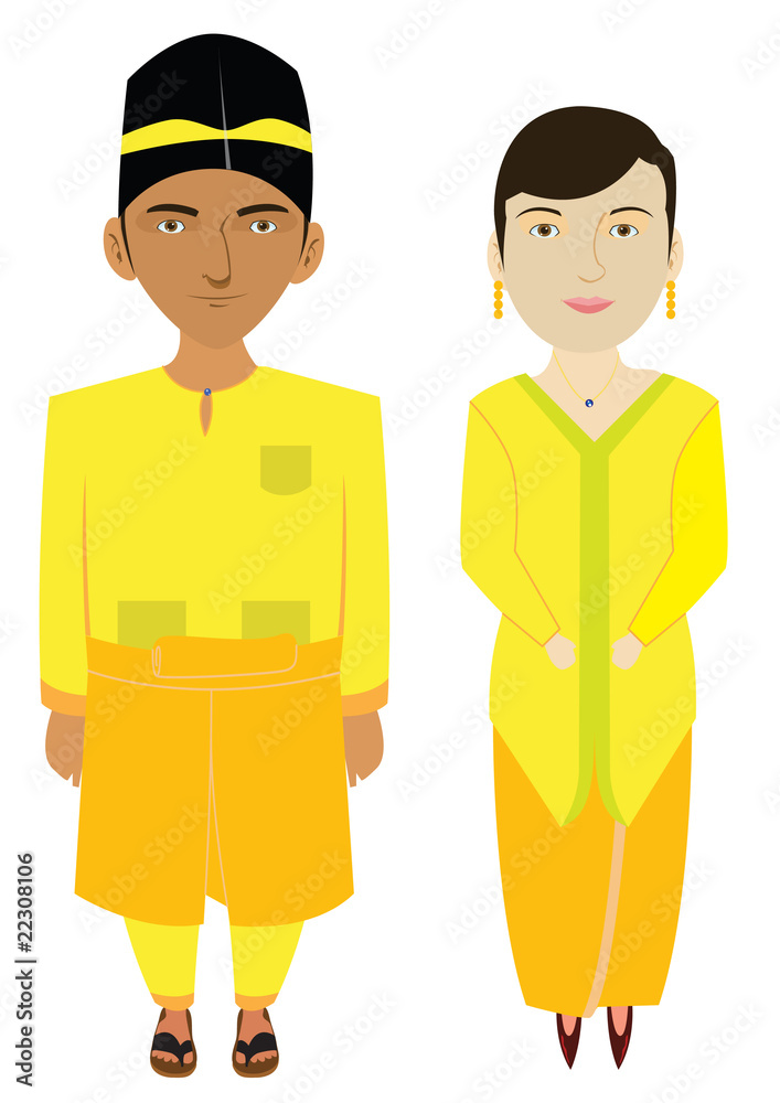 Naklejka premium Malaysia Traditional Costume in Vector