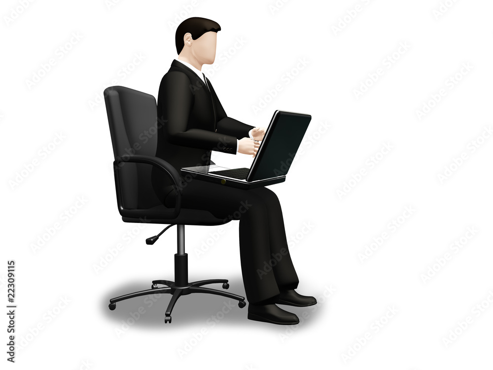 Businessman working on the laptop on white Businessman working on the laptop on white