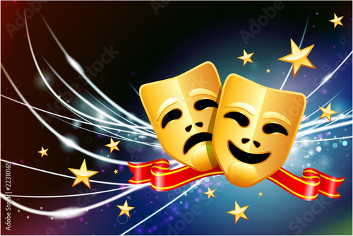 Comedy and Tragedy Masks on Abstract Modern Light Background