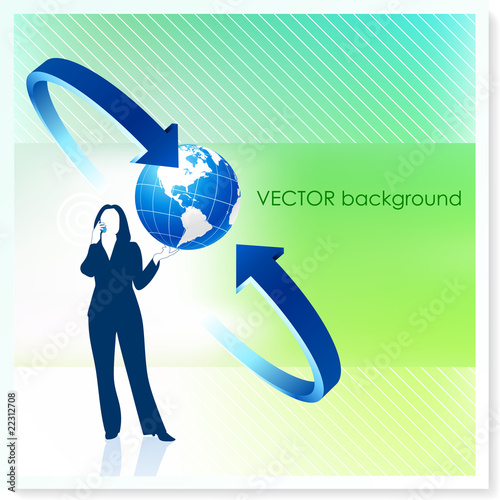 Businesswoman with Globe on Vector Background photo