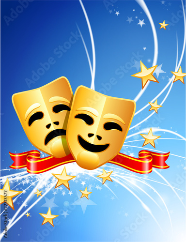 Comedy and Tragedy Masks on Abstract Modern Light Background