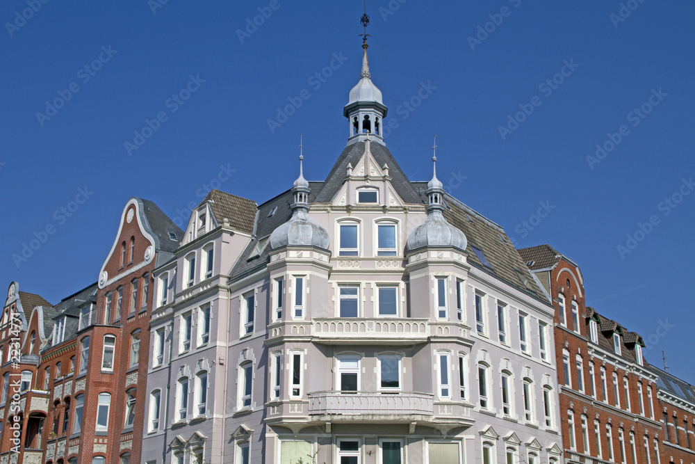 Fassade von Wohngebäuden, Kiel, Deutschland