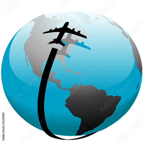 Jet airplane flight path over shadow on Earth