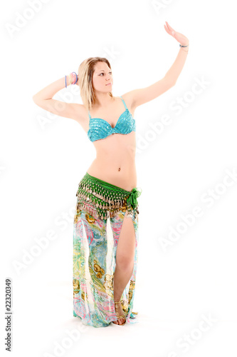 Beautiful woman dancing in east style isolated on white