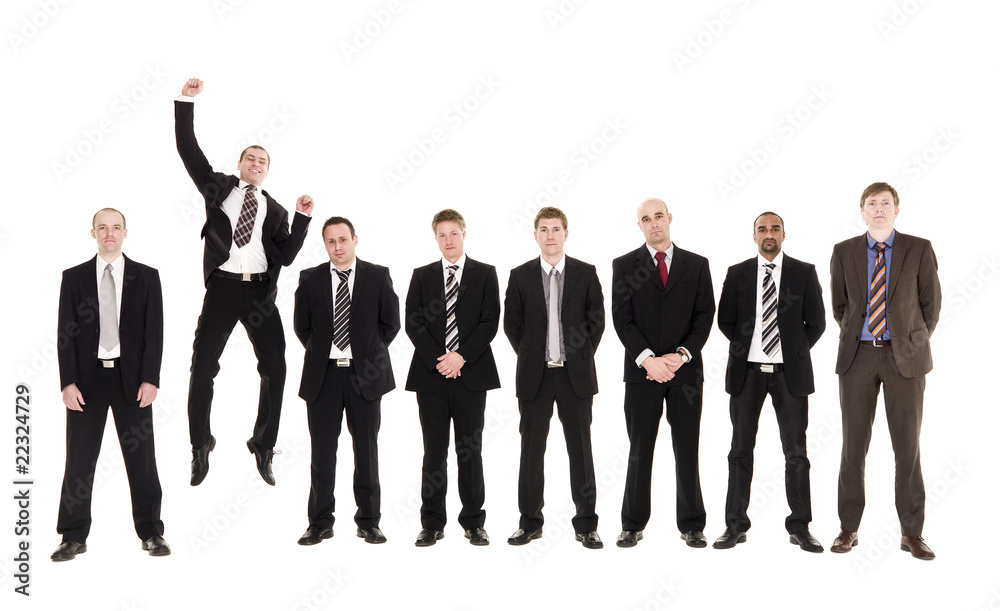 Obraz premium Jumping man in a row with other men