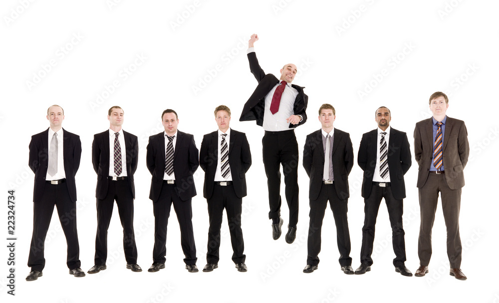 Obraz premium Jumping man in a row with other men