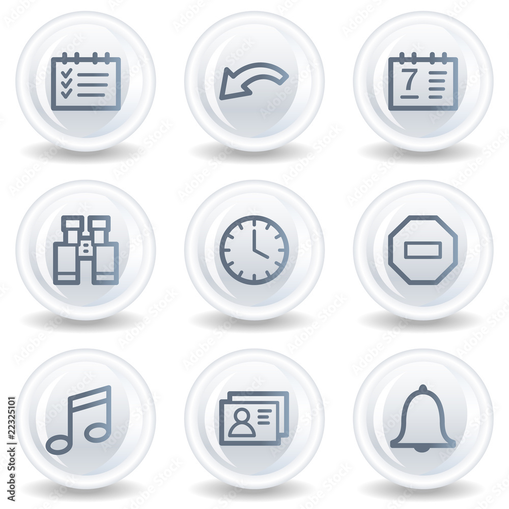 Organizer web icons, white glossy circle buttons Organizer web icons, white glossy circle buttons