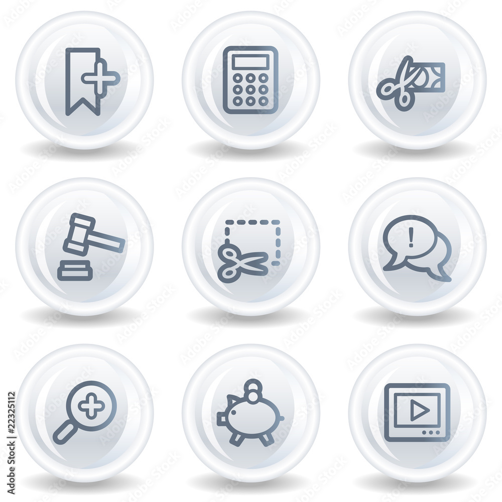 Shopping web icons set 3, white glossy circle buttons Shopping web icons set 3, white glossy circle buttons