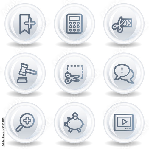 Shopping web icons set 3, white glossy circle buttons