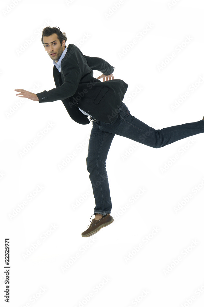 Portrait of a happy businessman jumping in air Portrait of a happy businessman jumping in air