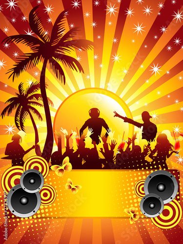 Summer disco party flyer with a dj photo