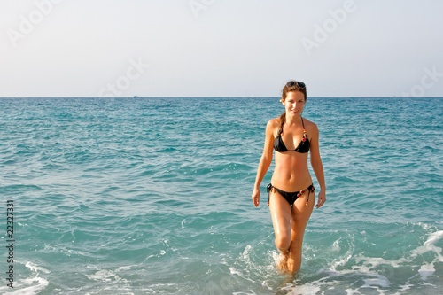 Beautiful young woman posing on the beach © sborisov