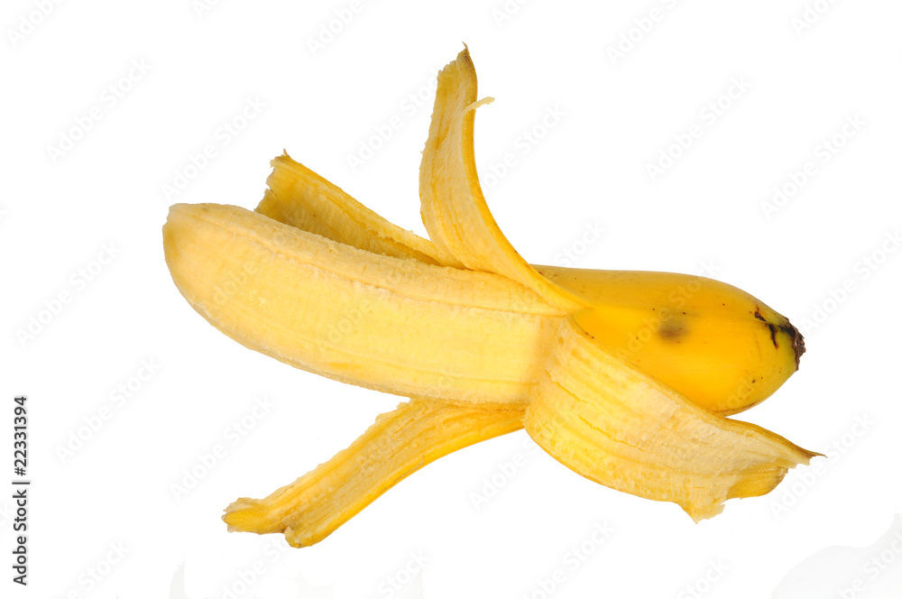 Peeled Banana On White background