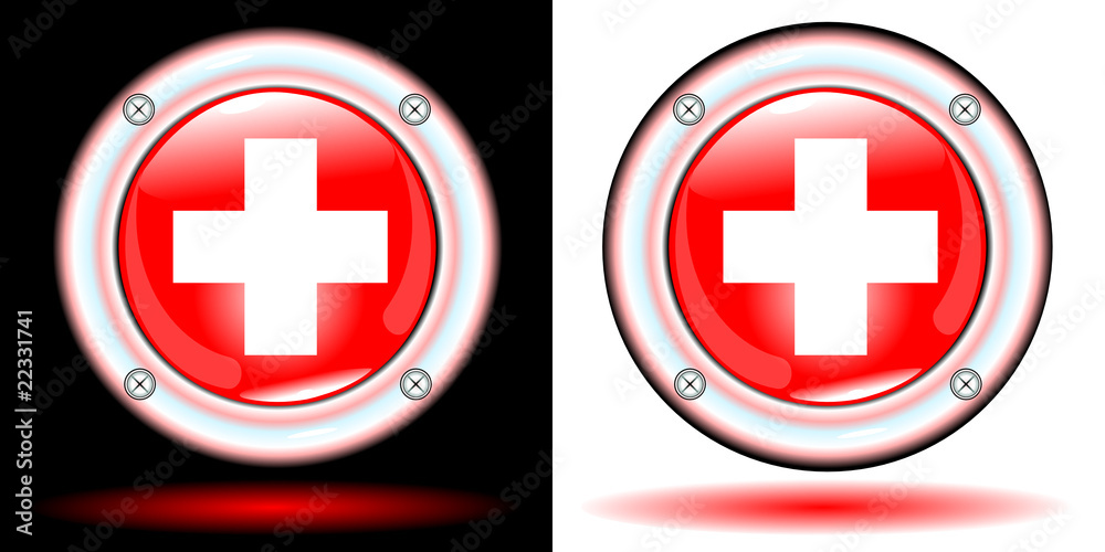 Fototapeta premium Button medical sign red isolated on the white and black