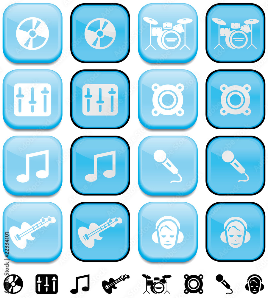 Music buttons with pushed effect Up and down button Music buttons with pushed effect Up and down button