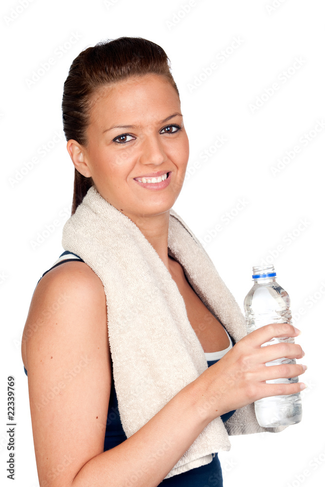 Gymnastics girl with a towel and water Gymnastics girl with a towel and water