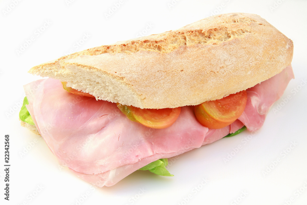 Foto Stock panino con prosciutto cotto,insalata e pomodori Adobe Stock