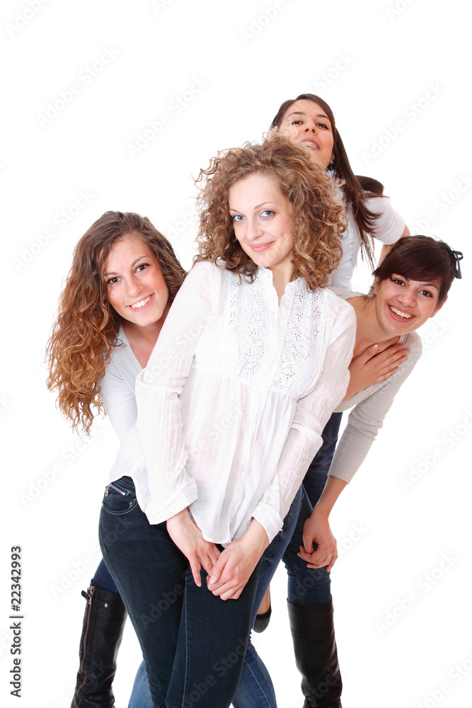 Fototapeta premium Group of happy pretty laughing girls