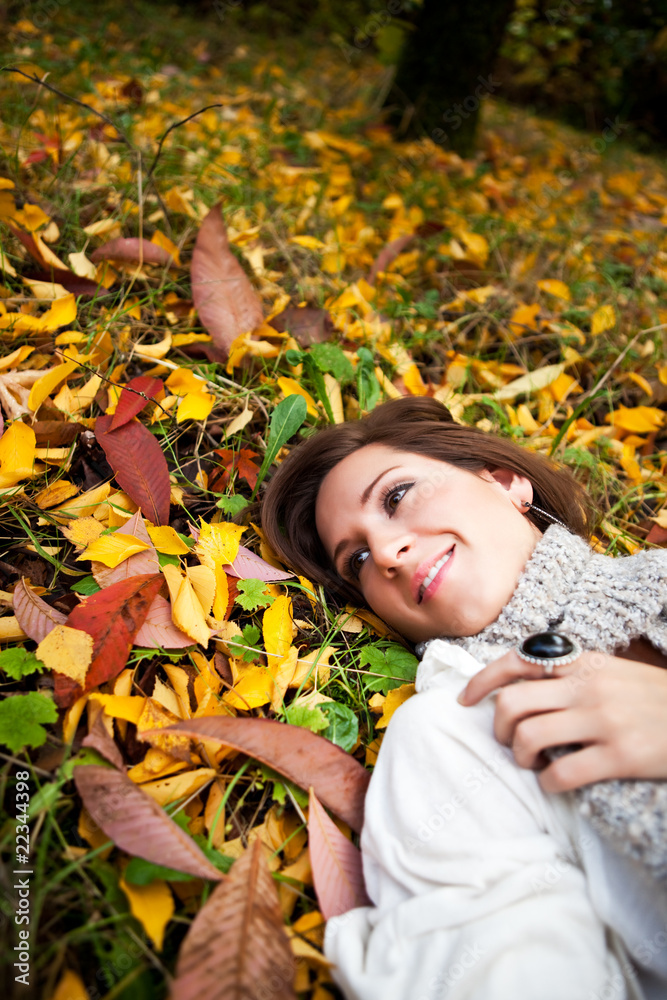 Happy beautiful autumn woman Happy beautiful autumn woman