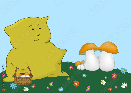 Kitten-pillow the mushroom picker