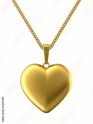 Golden pendant in shape of heart on chain