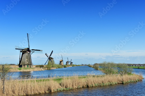 Windmill landscape at Kinderdijk The Netherlands