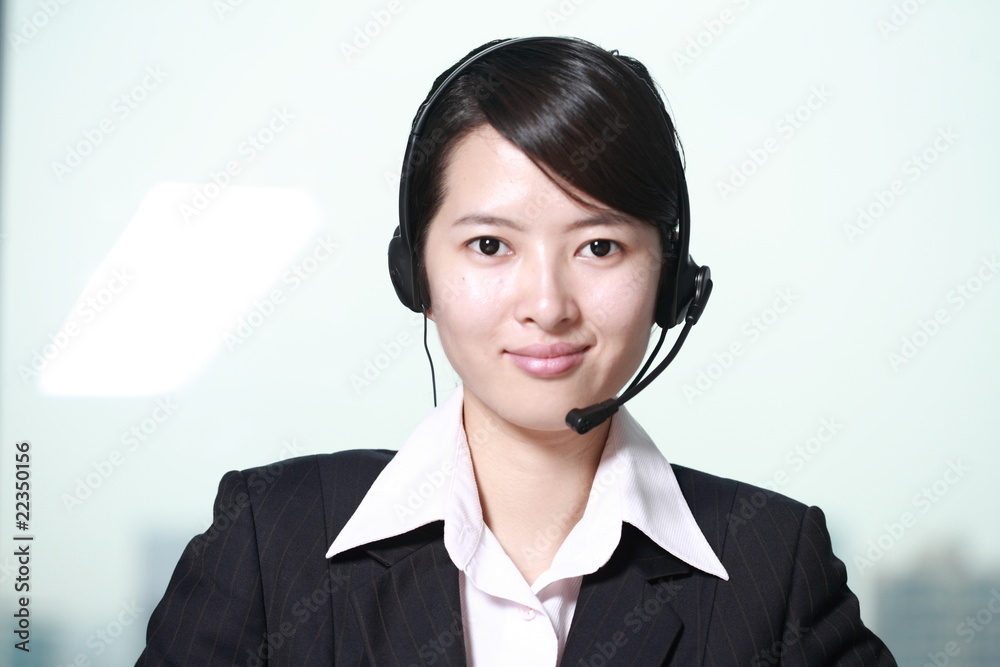business woman working with headphone business woman working with headphone