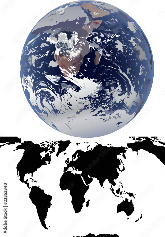 Obraz premium earth and map isolated on white