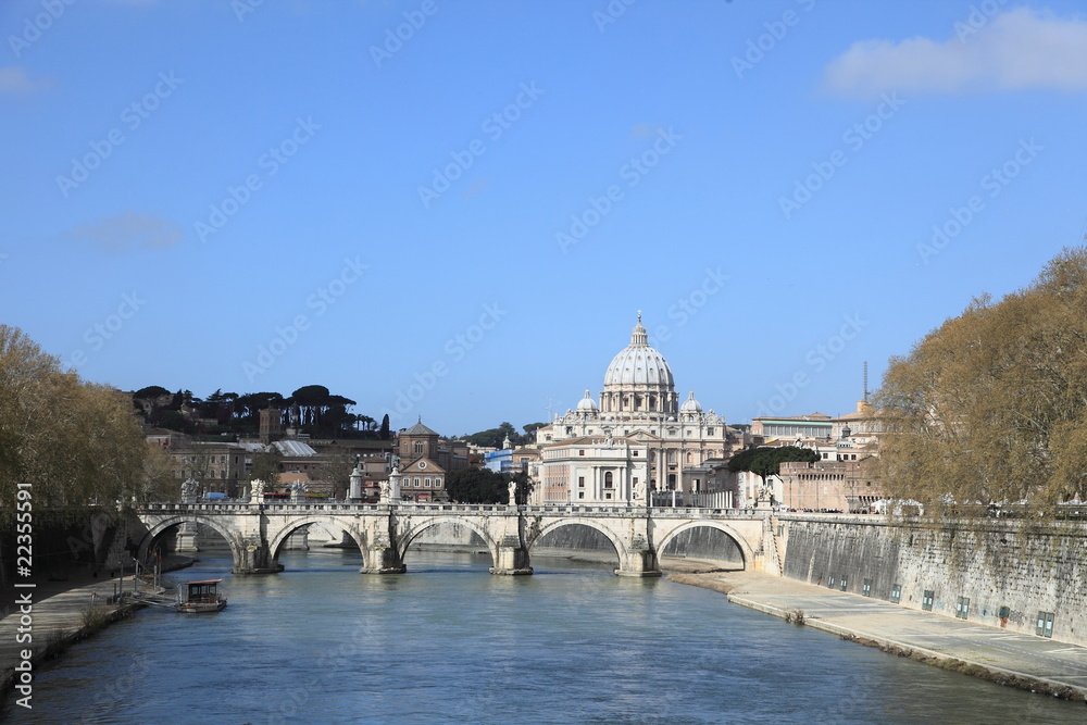 Vatican Saint Peter's Basilica viewed from Tiber river in Rome