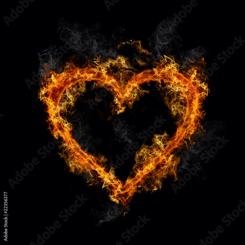 Heart on hot fire flames