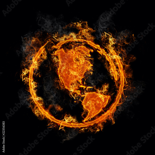 Earth on hot fire flames
