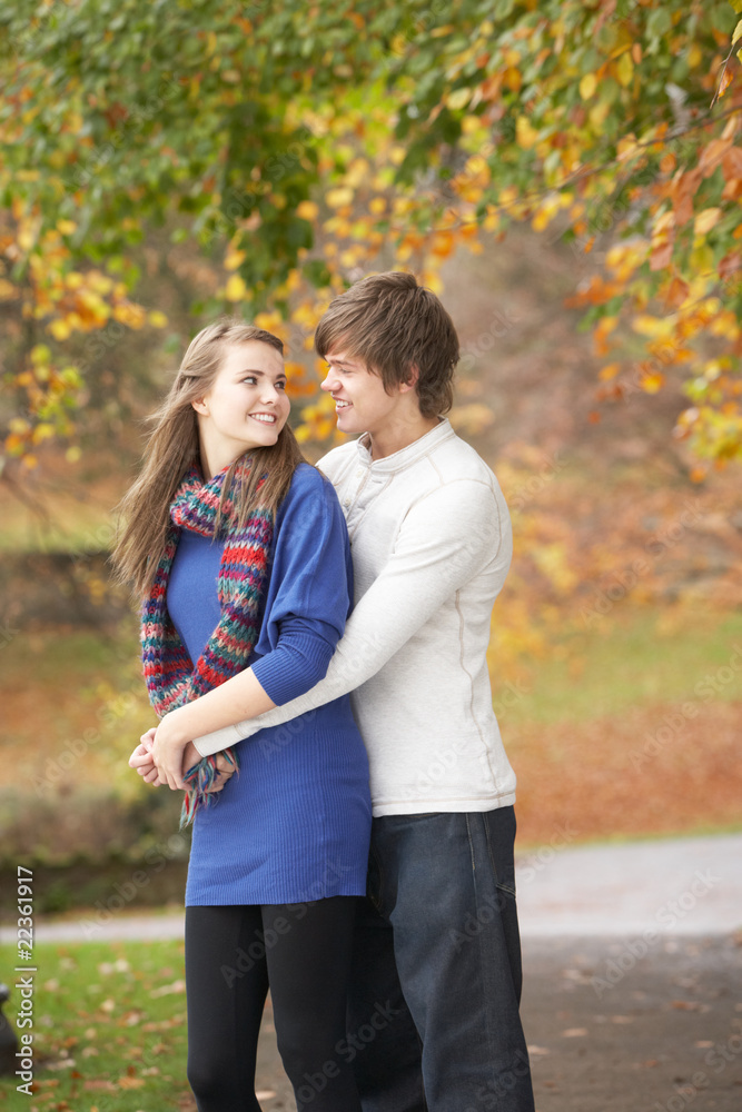 Fototapeta premium Romantic Teenage Couple In Autumn Park