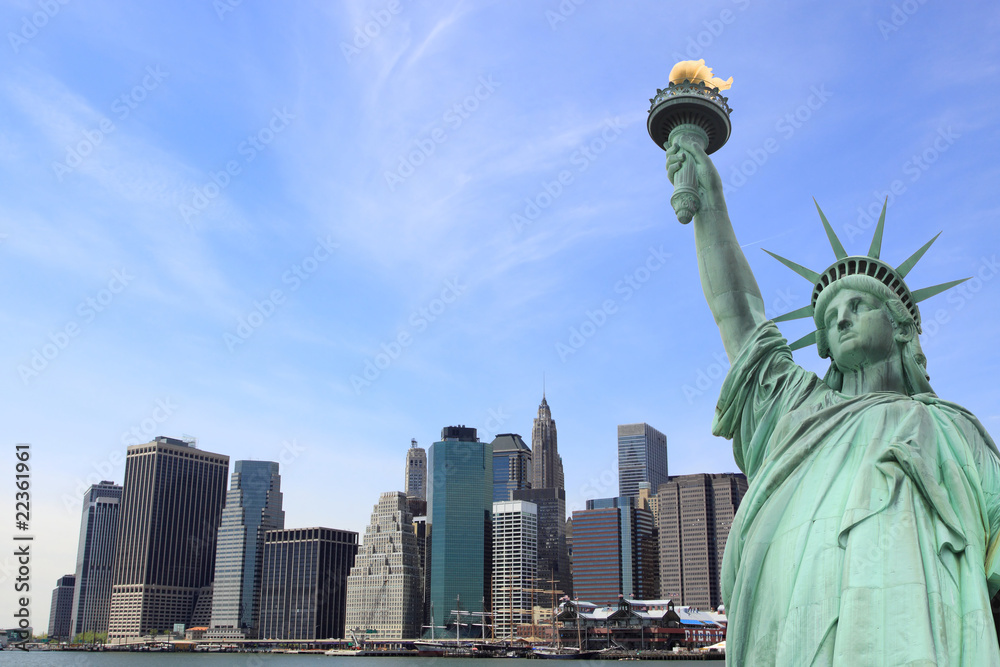 Manhattan Skyline and the Statue of Liberty , New York City