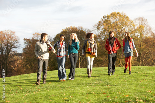 Group Of Teenage Friends Walking Through Autumn Landscape