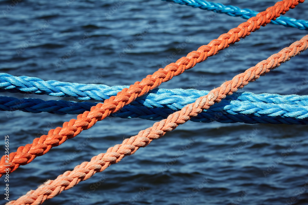 Mooring ropes securing ships Mooring ropes securing ships