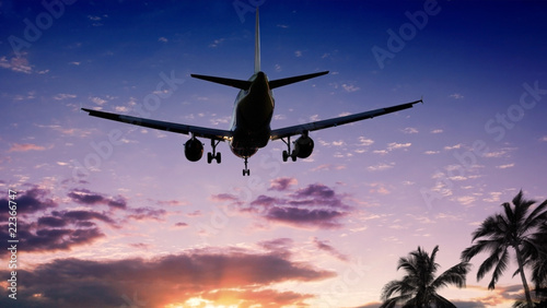 Airplane at sunset