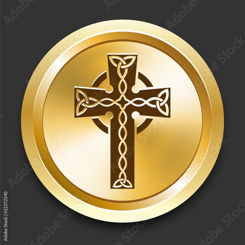 Cross on Golden Internet Button