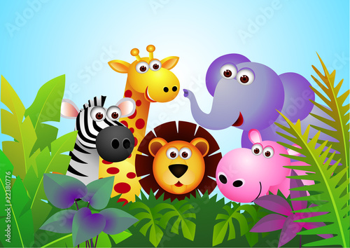 Fototapeta Naklejka Na Ścianę i Meble -  Cute animal cartoon in the jungle