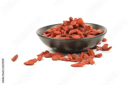 Goji Berries in a Black Dish