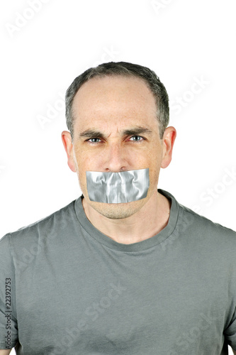 Man with duct tape on mouth photo